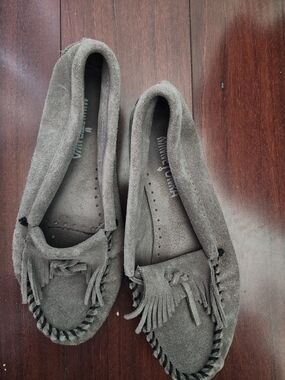 Barely Used Minnetonka Grey Suede Moccasins